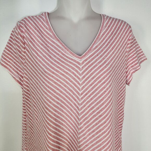 Chico's Weekends Womens Tee Size 1 Medium Heathered Stripe V Neck Stretch Knit - Picture 3 of 10